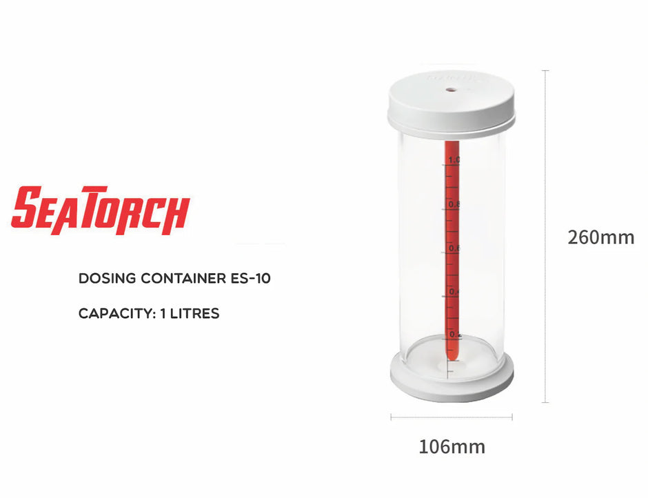 PVC dosing container for reef aquarium dosing system
aquarium dosing reservoir for calcium and alkalinity
Seatorch dosing container for marine aquarium
reef tank dosing solution storage container
automated dosing pump reservoir for saltwater aquarium
clear graduated aquarium dosing container PVC design
reef aquarium supplement dosing container
dosing reservoir with sediment reducing suction line
marine aquarium dosing storage cylinder
reef tank dosing container with measurement markings
