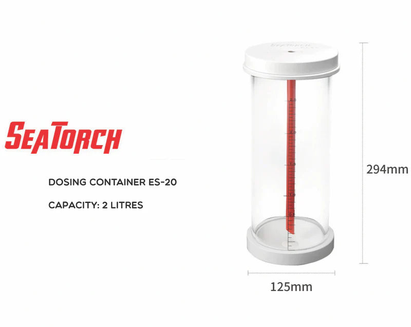 PVC dosing container for reef aquarium dosing system
aquarium dosing reservoir for calcium and alkalinity
Seatorch dosing container for marine aquarium
reef tank dosing solution storage container
automated dosing pump reservoir for saltwater aquarium
clear graduated aquarium dosing container PVC design
reef aquarium supplement dosing container
dosing reservoir with sediment reducing suction line
marine aquarium dosing storage cylinder
reef tank dosing container with measurement markings