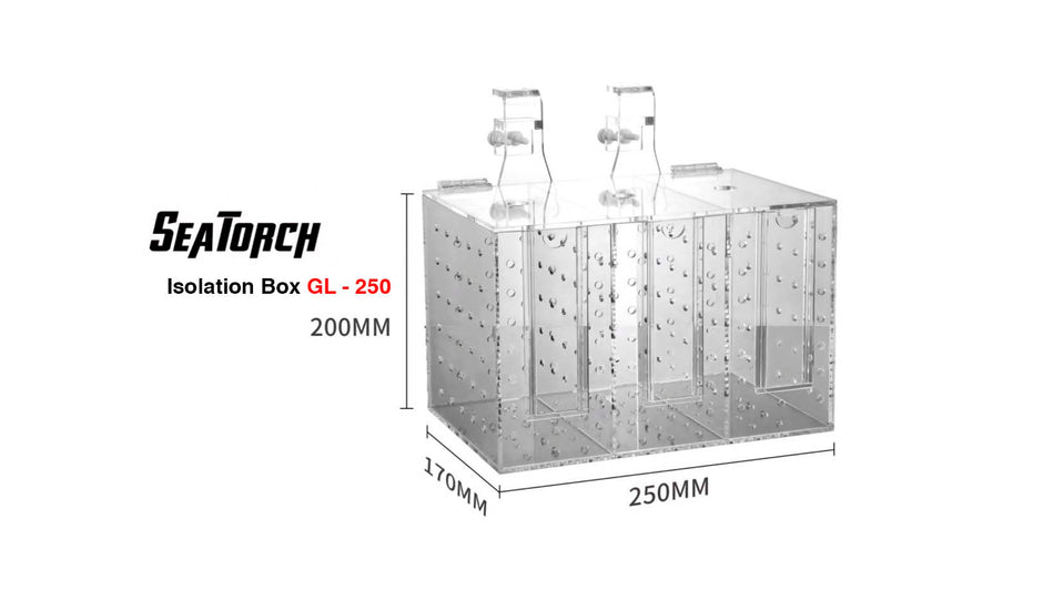 aquarium isolation box for reef tank acclimation
acrylic fish quarantine box for marine aquarium
coral isolation chamber for reef tank
in tank refugium box for macro algae growth
euro braced aquarium hanging isolation box
rimless aquarium acclimation box system
fish and coral quarantine box for saltwater tank
modular aquarium isolation chamber with dividers
reef tank livestock acclimation isolation box
Seatorch acrylic isolation box for aquarium