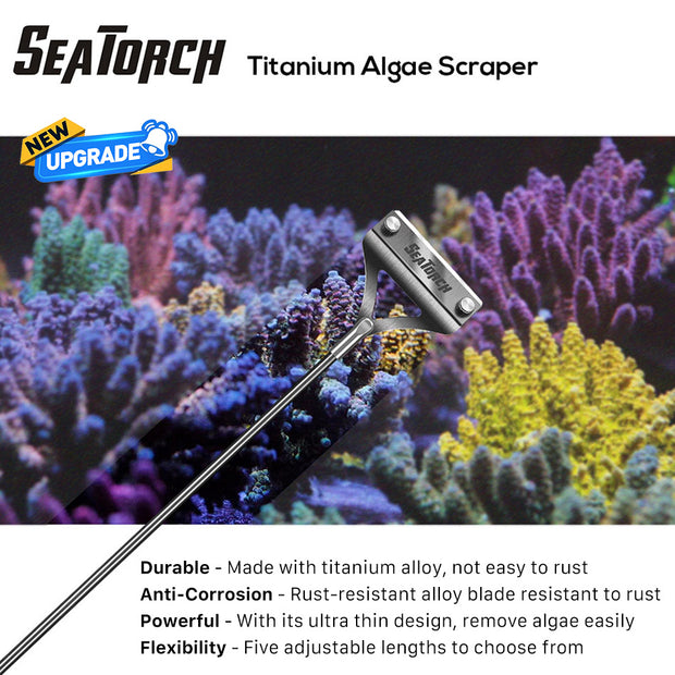 titanium algae scraper for reef aquarium glass
adjustable aquarium algae scraper cleaning tool
rust resistant algae scraper for saltwater tank
reef tank coralline algae removal scraper
titanium aquarium glass cleaner with alloy blades
professional aquarium algae scraper adjustable length
marine aquarium cleaning scraper tool
freshwater and saltwater aquarium algae scraper
Seatorch titanium scraper for reef tank maintenance
aquarium glass scraper for stubborn algae removal